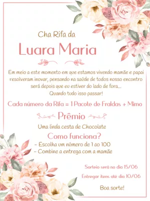 Convite Chá Rifa de Fraldas Floral para Editar Online