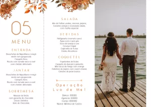 Menu de Casamento Floral com Foto para Editar Online
