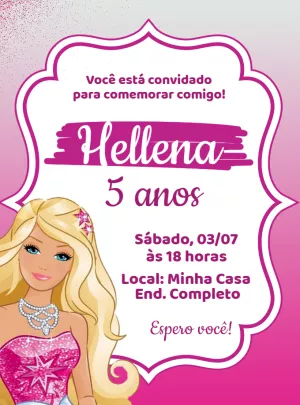 Convite de Aniversário Barbie para Editar Online