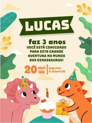 Convite de Aniversário Dinossauro para Editar Online