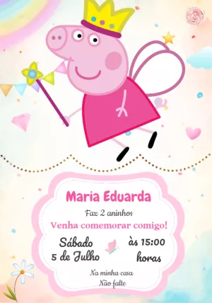 Convite Aniversário Peppa Pig Fada para Editar Online