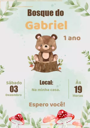 Convite de Aniversário Tema Bosque do Ursinho para Editar