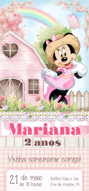 Convite Aniversário Fazendinha da Minnie Rosa para Editar Online
