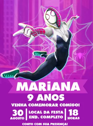 Convite Aniversário Gwen Aranha para Editar Online
