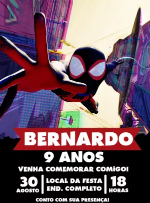 Convite Aniversário Homem-Aranha Aranhaverso para Editar Online
