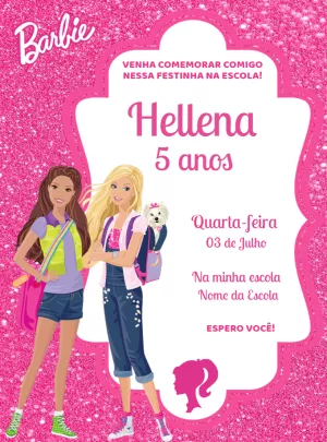 Convite Aniversário Barbie Escola para Editar Online