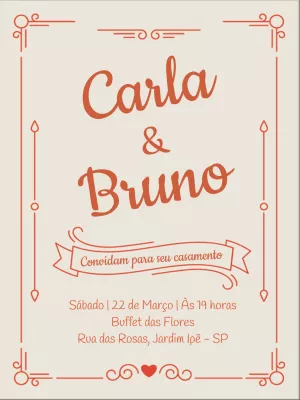 Convite de Casamento Romântico para Editar Online
