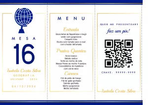 Menu de Mesa Formatura Geografia para Editar Online