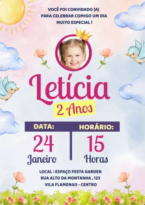 Convite Aniversário Jardim Encantado com Foto para Editar
