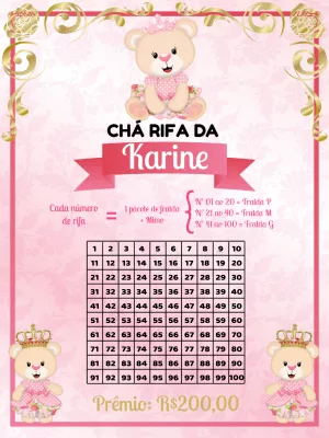 Rifa Chá de Bebê Ursinha Princesa para Editar Online