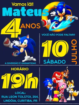 Convite de Aniversário Sonic the Hedgehog para Editar Online