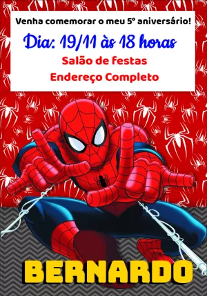 Convite de Aniversário Homem Aranha para Editar Online