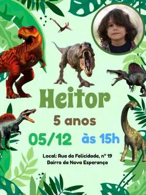 Convite Aniversário Dinossauro com Foto para Editar Online