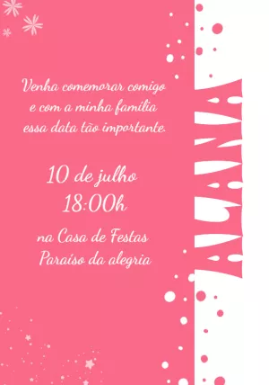 Convite de Aniversário Minimalista Rosa para Editar Online
