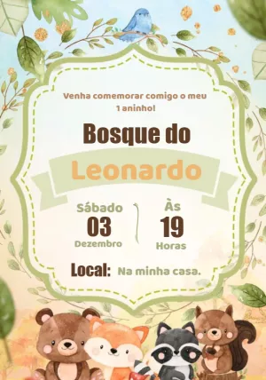 Convite Aniversário Bosque dos Animais para Editar Online