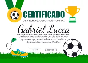 Certificado de Futebol Melhor Jogador para Editar e Imprimir
