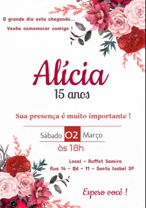Convite 15 anos Floral Marsala para Editar Online