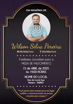 Convite Missa de Falecimento com Foto para Editar Online