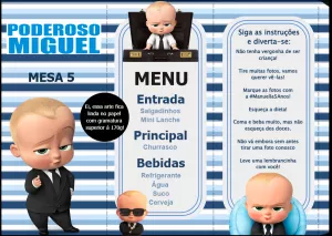 Menu de Mesa Poderoso Chefinho Editável para Aniversário