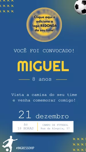 Convite Aniversário Futebol com Logo do Time para Editar Online