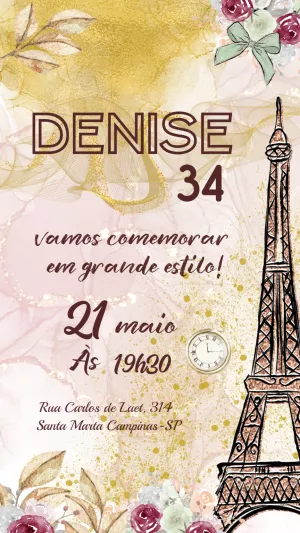 Convite de Aniversário Tema Paris para Editar Online