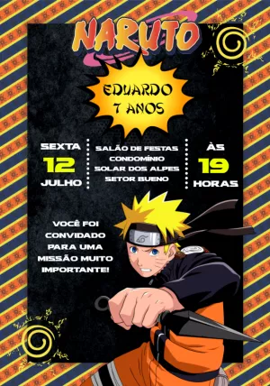 Convite de Aniversário Naruto com Personagem para Editar Online