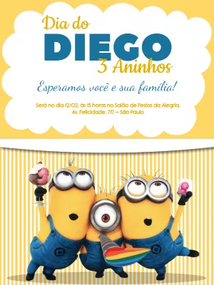 Convite de Aniversário Minions para Editar Online