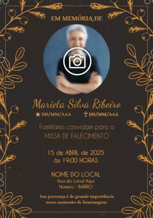 Convite Missa de Falecimento com Foto Floral para Editar Online
