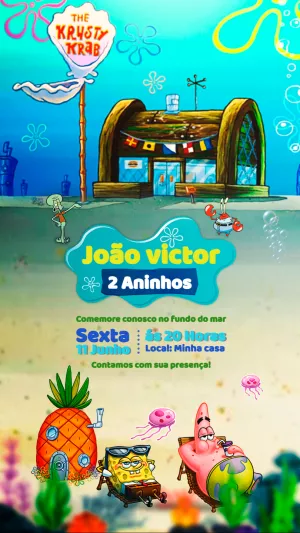 Convite de Aniversário Bob Esponja e Turma para Editar Online