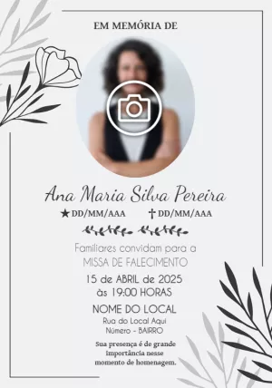 Convite Missa de Falecimento com Foto para Editar Online
