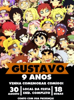 Convite de Aniversário Naruto com Personagens para Editar Online