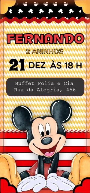 Convite de Aniversário Mickey Mouse para Editar Online