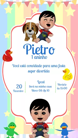 Convite de Aniversário Bento e Totó para Editar Online