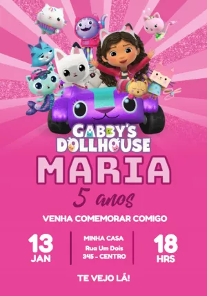 Invitación de cumpleaños La casa de muñecas de Gabby – Estático – Jotta