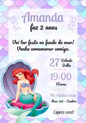 Invitación de cumpleaños La Sirenita – Estático – Convites e Artes Digitais