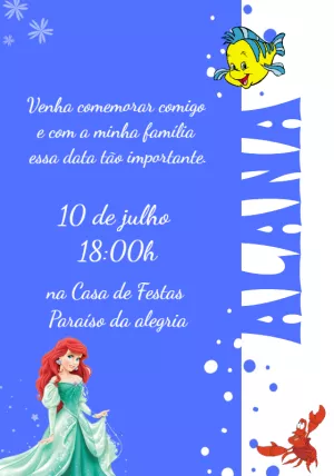 Invitación de cumpleaños La Sirenita – Estático – Beatriz Lopes dos Anjos