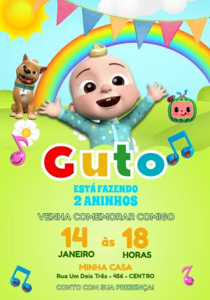 Convite de Aniversário Cocomelon para Editar Online