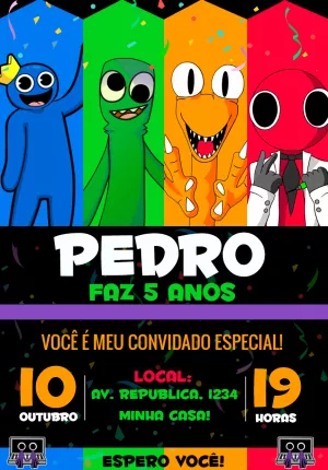 Convite de Aniversário Rainbow Friends para Editar Online