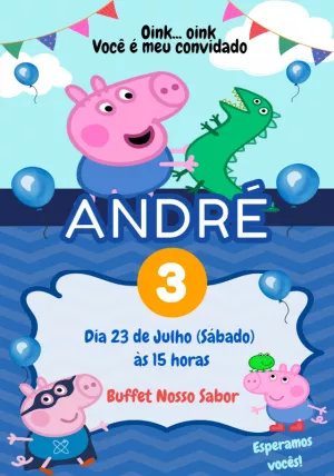 Convite Aniversário George Pig para Editar Online