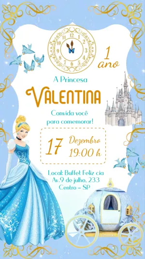 Convite Aniversário Cinderela Princesa para Editar Online