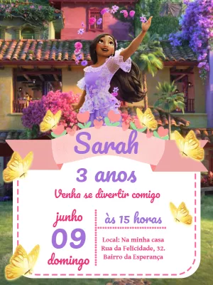 Convite de Aniversário Encanto Isabela para Editar Online