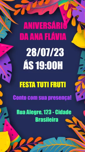 Convite de Aniversário Tropical Tutti Frutti para Editar Online