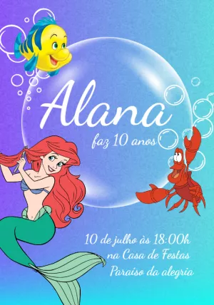 Invitación de cumpleaños La Sirenita – Estático – Beatriz Lopes dos Anjos