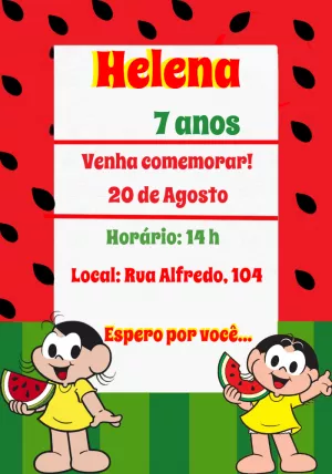 Invitation d'anniversaire Turma da Mônica – Statique – Thainá Nicolau 