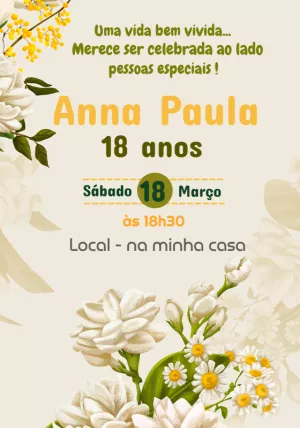 Convite de Aniversário Floral com Margaridas para Editar Online