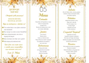 Menu de Casamento Floral Dourado para Editar Online