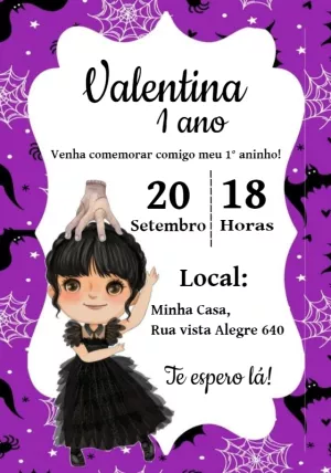 Convite Aniversário Wandinha para Editar Online