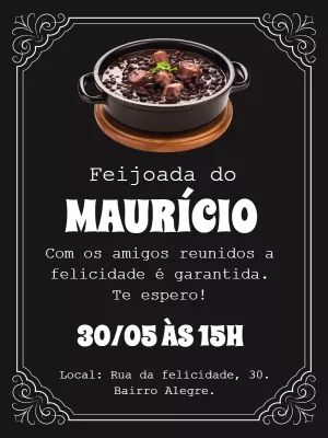 Convite de Aniversário Tema Feijoada para Editar Online