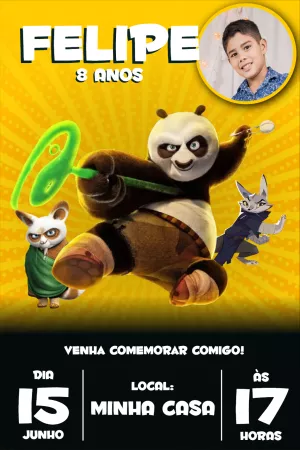 Convite de Aniversário Kung Fu Panda para Editar Online