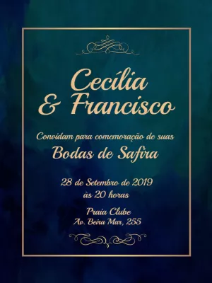 Convite de Bodas de Safira Elegante para Editar e Imprimir